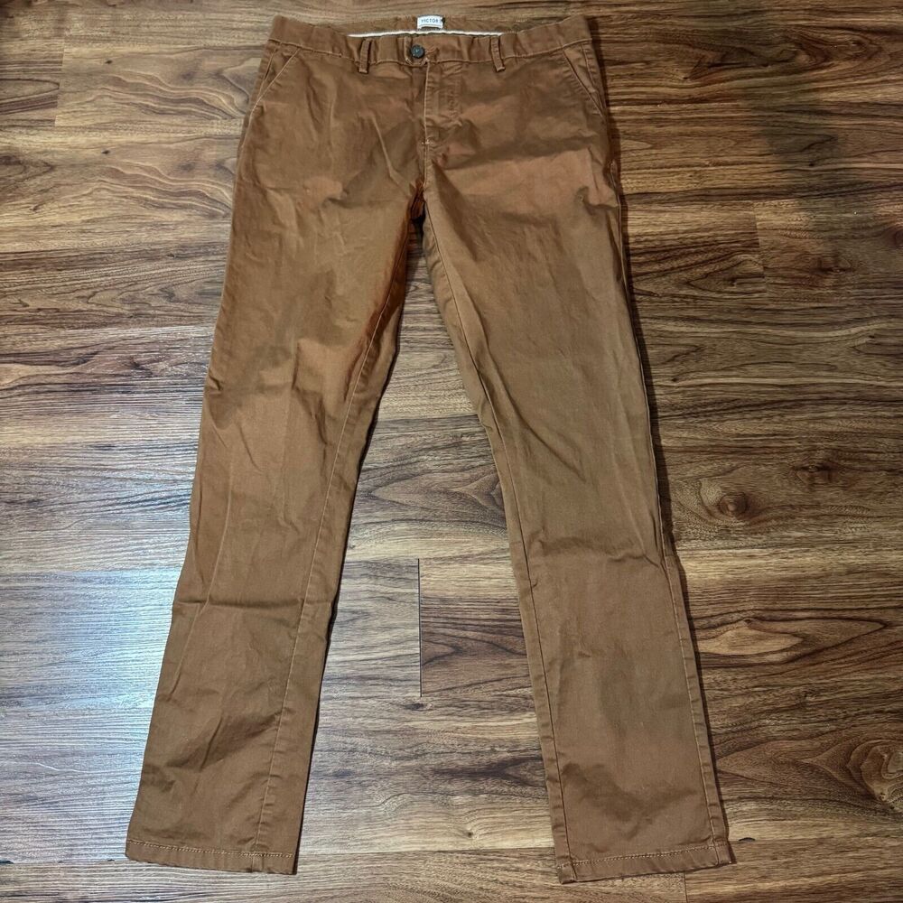 VICTOR Mens Straight Leg Chino Pants Size 36 Casual Brown Preppy Cotton
